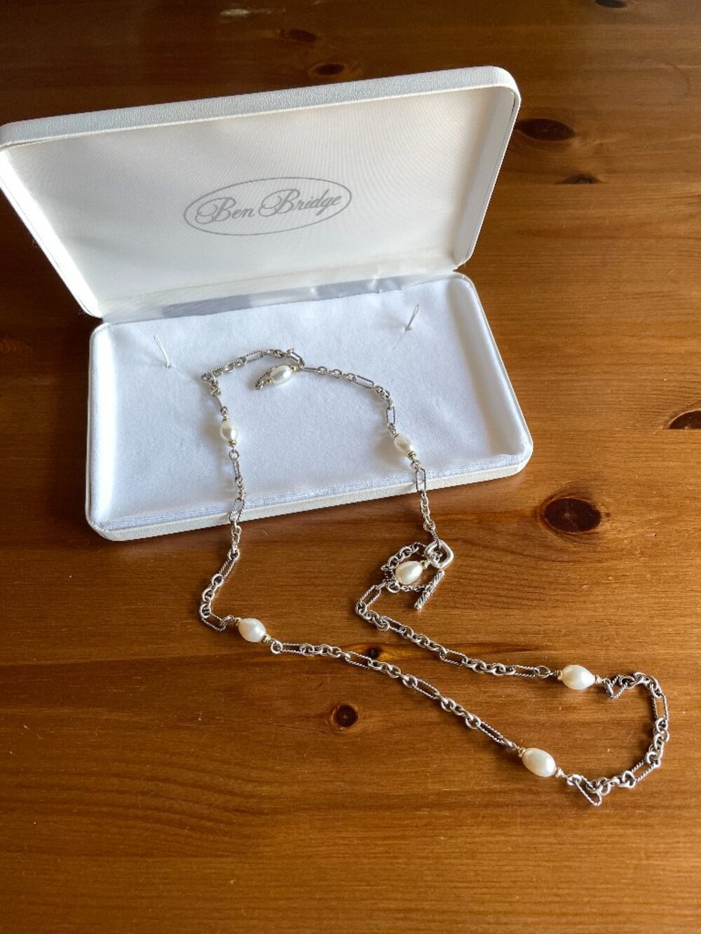 VTG David Yurman Figaro Chain Silver and Gold Pearl Necklace - 36 inches
